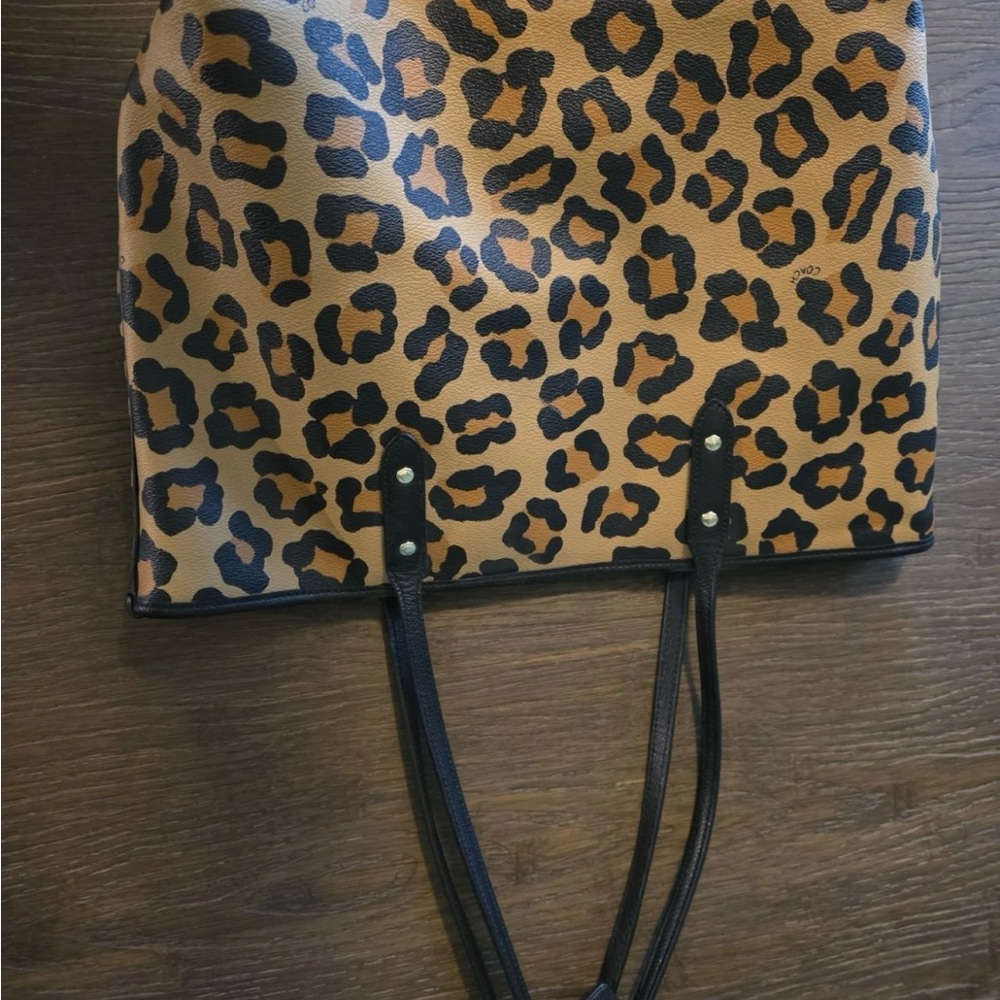 Coach Brown and Black Leopard Print City Tote - Picture 2 of 8